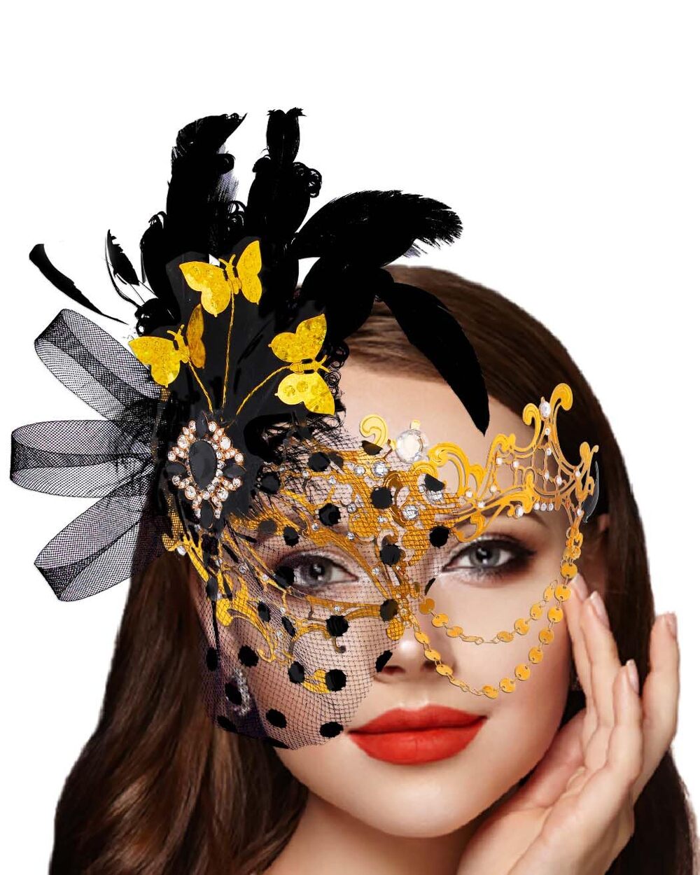 Masquerade Mask for Women Feather Masquerade Party Mask